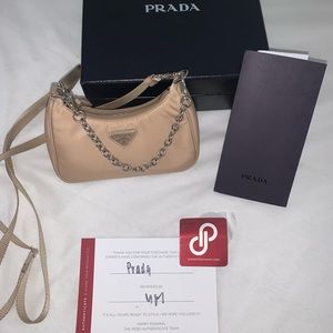 Prada Mini Re-edition Nylon in Cameo